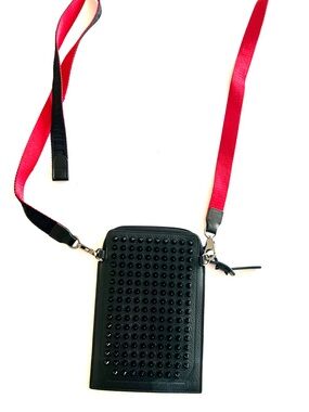 Christian Louboutin Black and Red Studded Loubilab Spiked Phone Bag